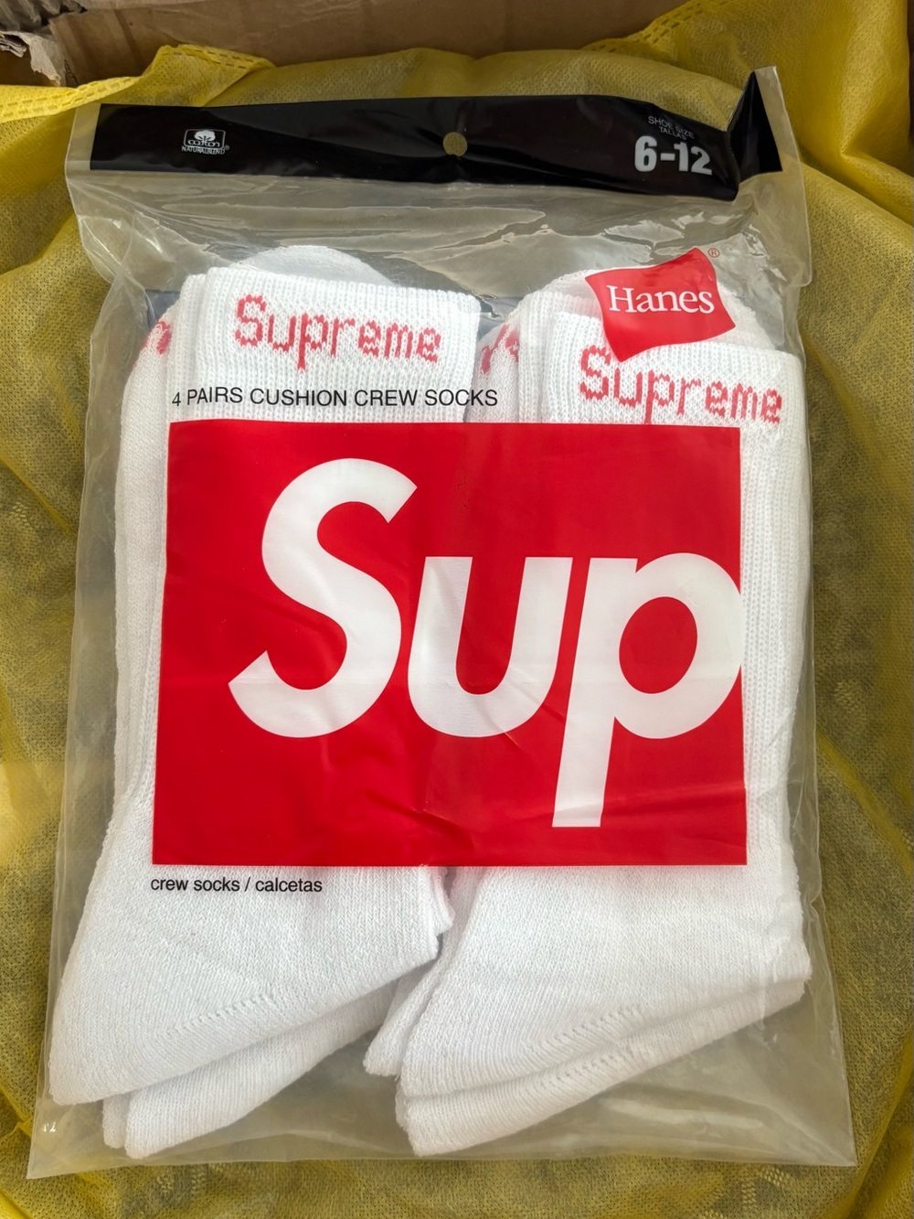 Supreme White Crew Socks with Red Logo (4-Pack)